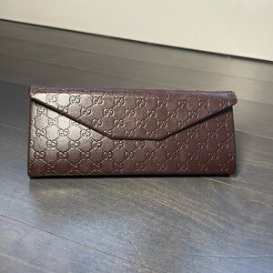 Gucci Brown Embossed Leather Collapsible Glasses Case